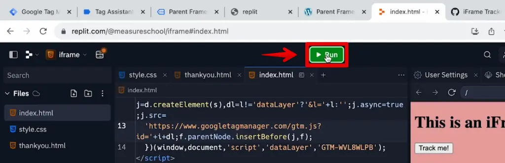Saving the changes to the iframe code