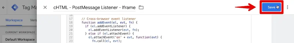 Saving the post message listener tag