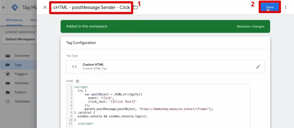 Saving the post message sender tag