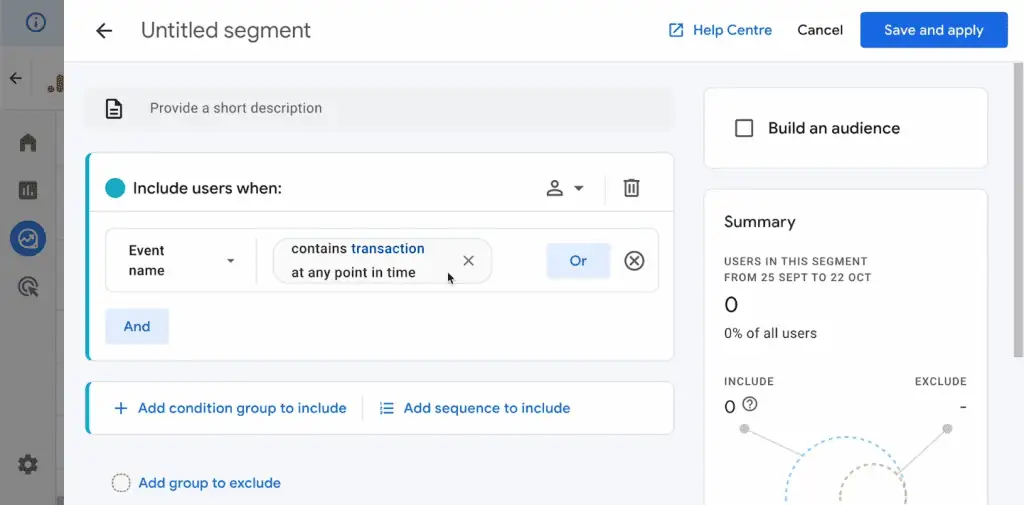 Segment and audience builder in GA4