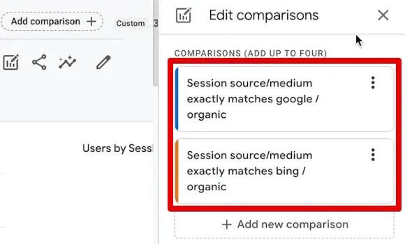 Session source/medium comparisons