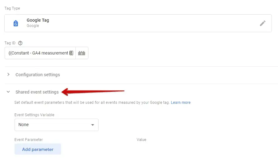Shared event settings