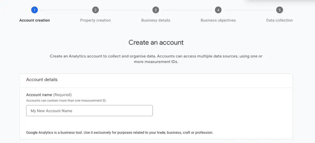 Steps for setting up a Google Analytics account