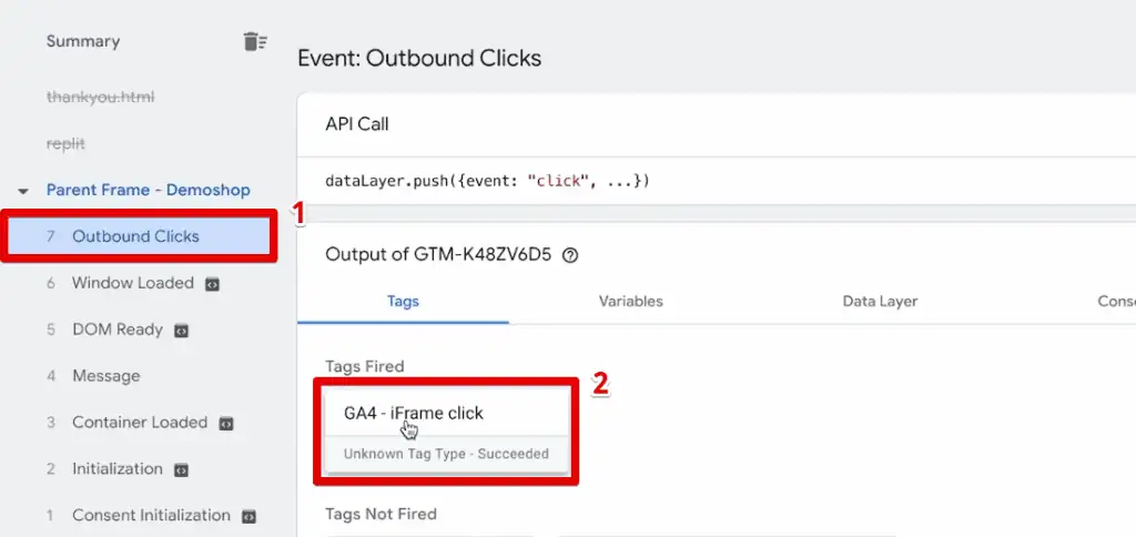Successful firing of the GA4 event tag
