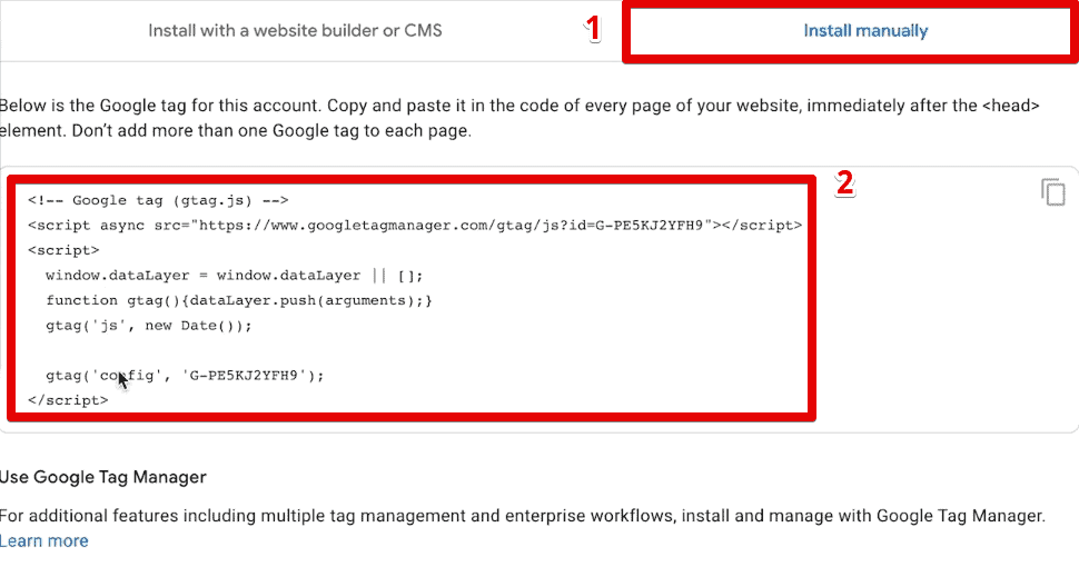 The Google tag JavaScript code