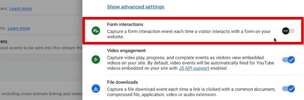 Turning off the form interactions measurement option