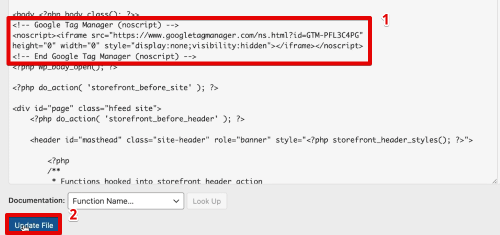 Updating the theme header file with the GTM codes