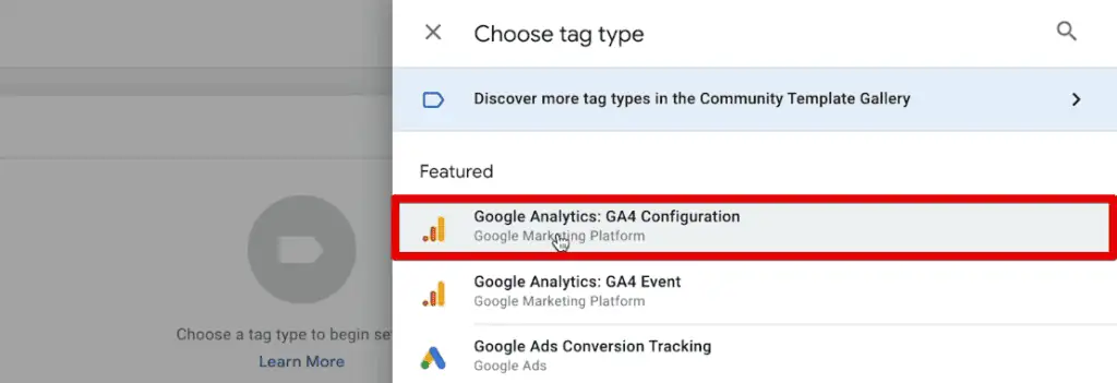 Using the GA4 configuration tag template