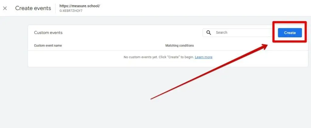 Clicking the Create button for a new event