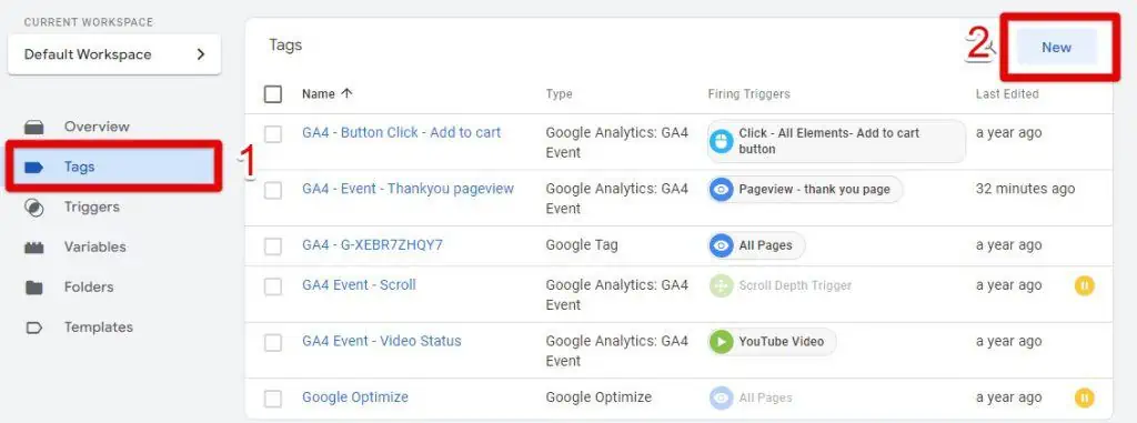 Creating a new tag in Tag Manager