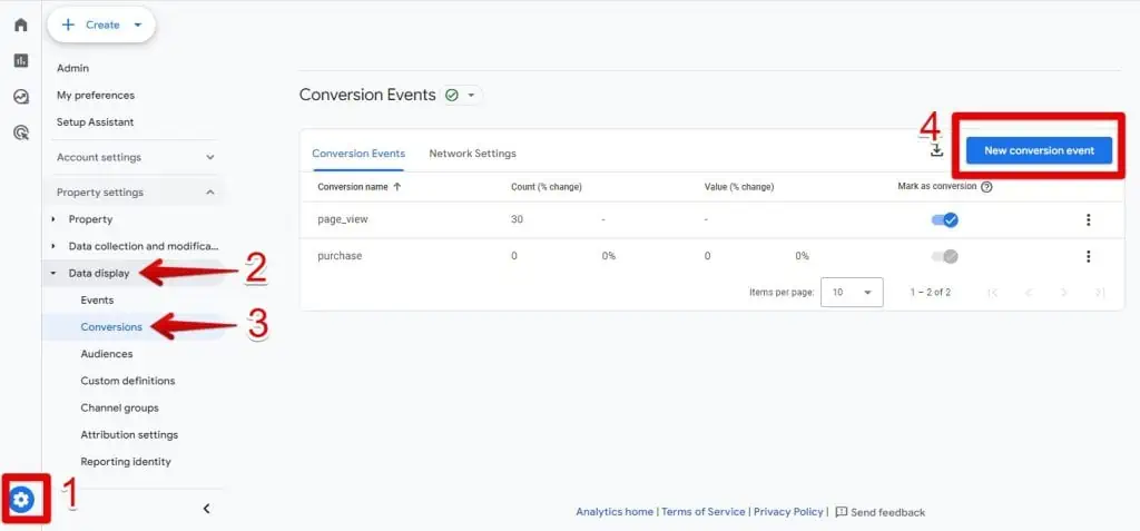 Custom event configuration in GA4 interface
