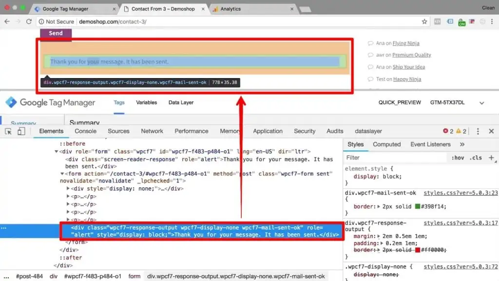 Div class in Chrome browser developer tools