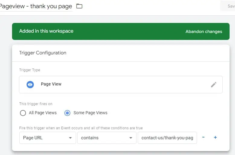 GTM pageview conversion trigger