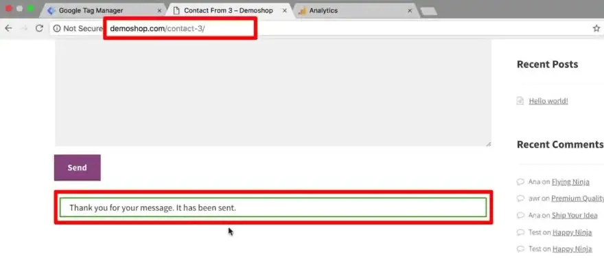 No change on the page after form submission