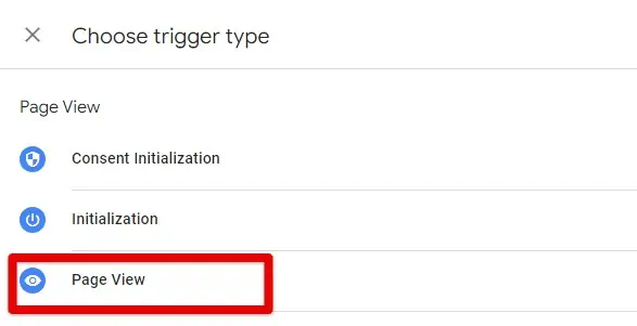 Selecting Page View trigger type
