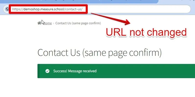 Thank you page with the same URL