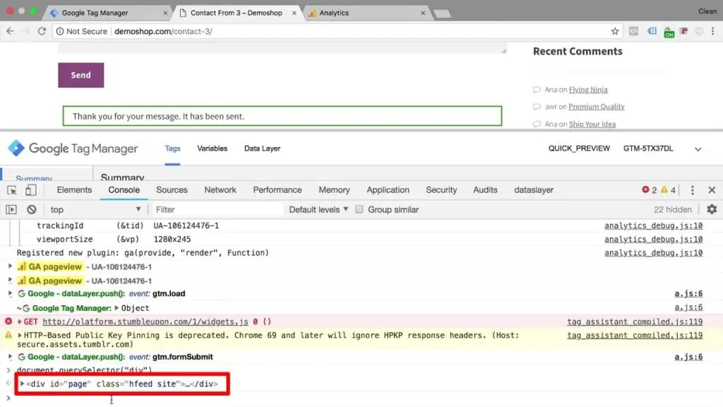 The wrong div class selected in the JavaScript console