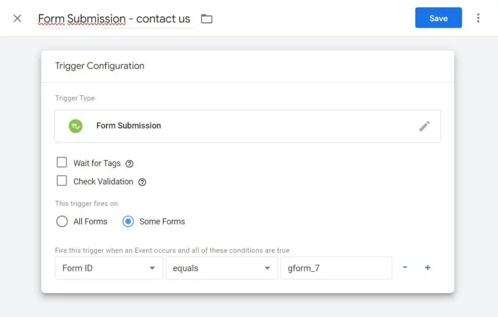 Trigger configuration with the form ID