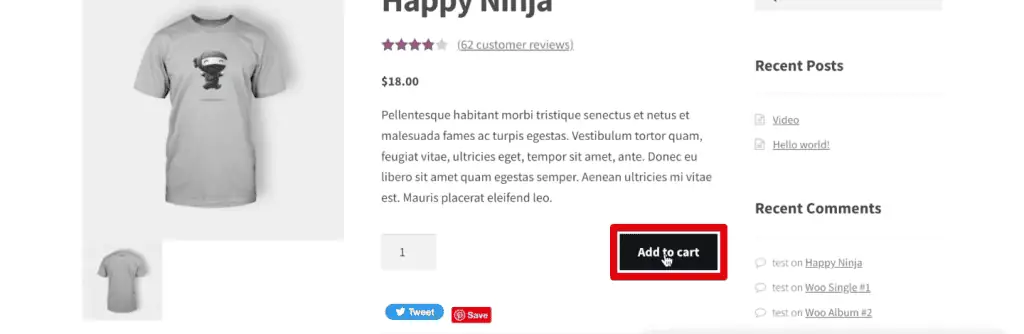 Add to cart button on the product page