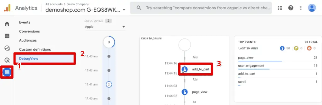 Add_to_cart event in the DebugView