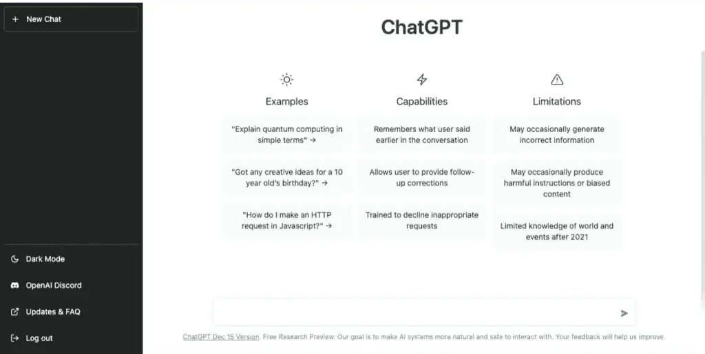 ChatGPT chatbot interface