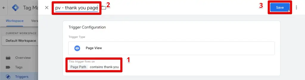 Creating a trigger for the thank you page
