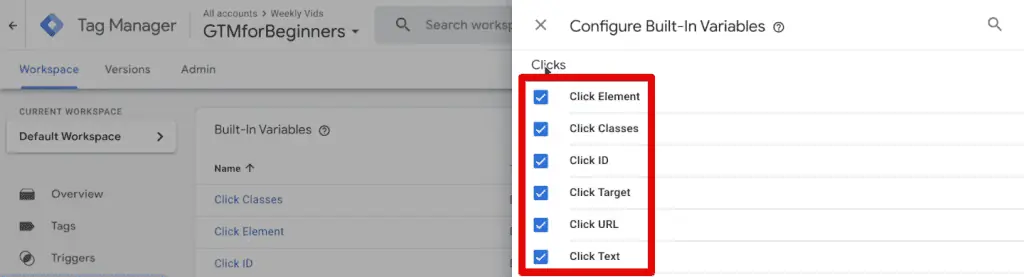 Enabling the click variables