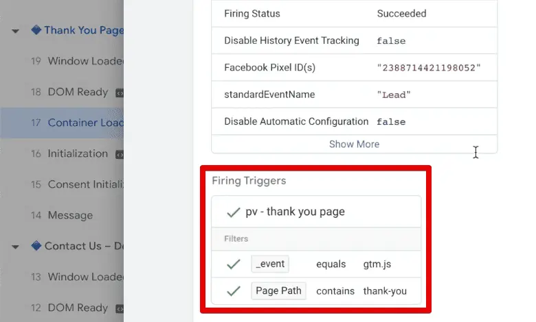 Fulfilled firing trigger conditions