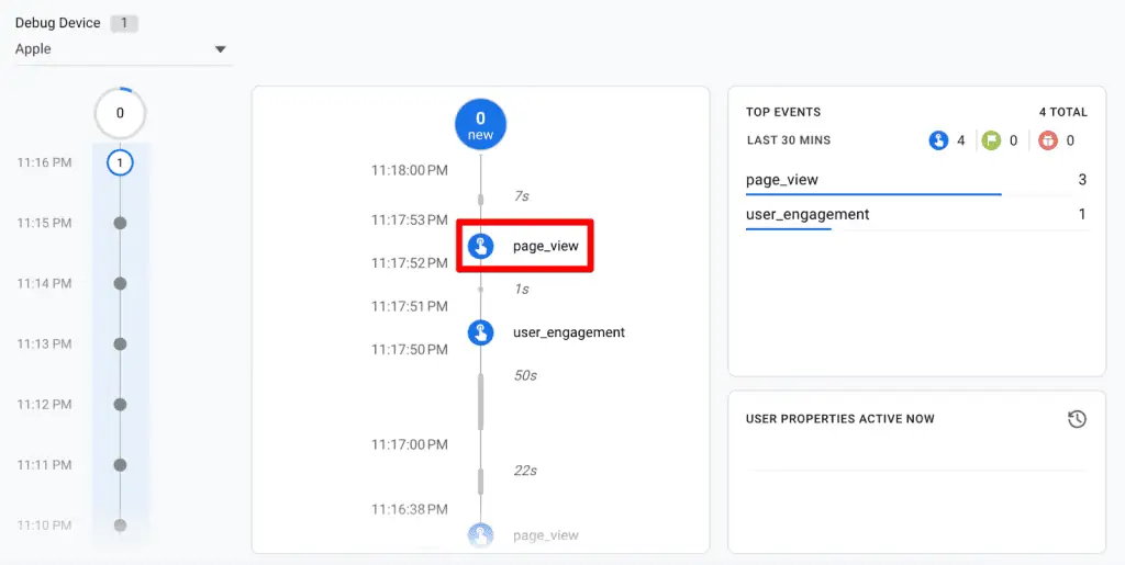 Page view event in GA4 debug view