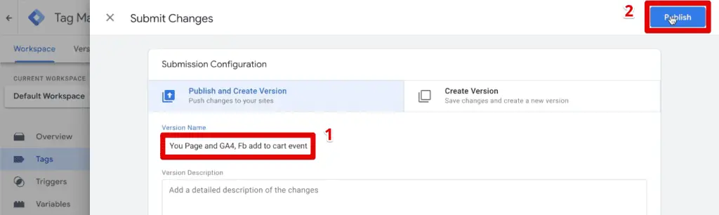 Publishing a version of the GTM container