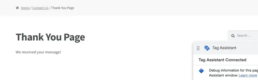 Reaching the thank you page upon a test form submit