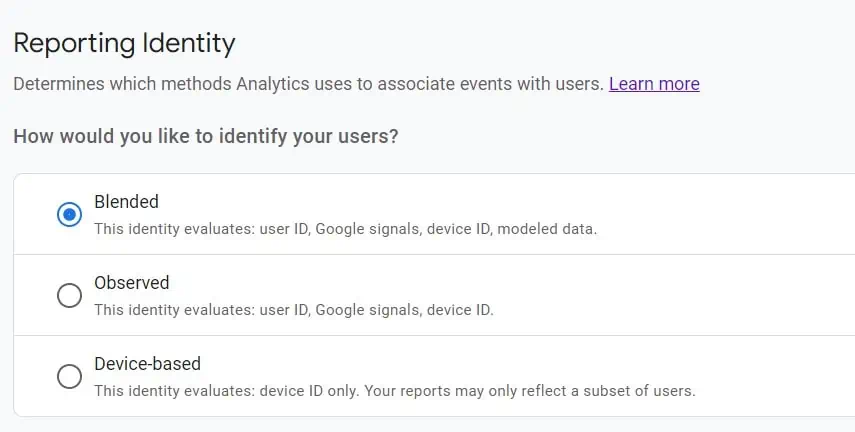 Reporting identity options