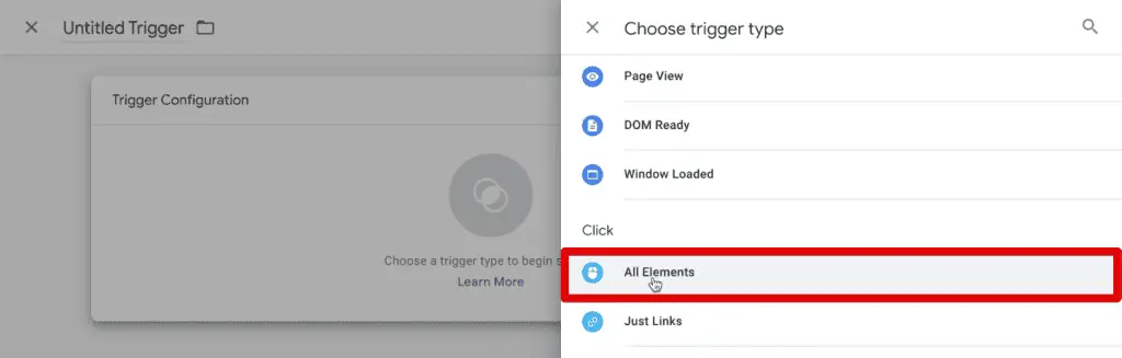 Selecting All Elements trigger type