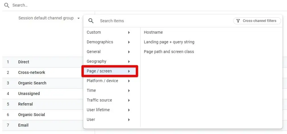 Selecting a secondary dimension