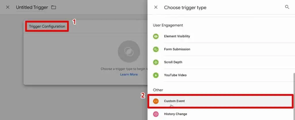 Selecting the custom event trigger configuration