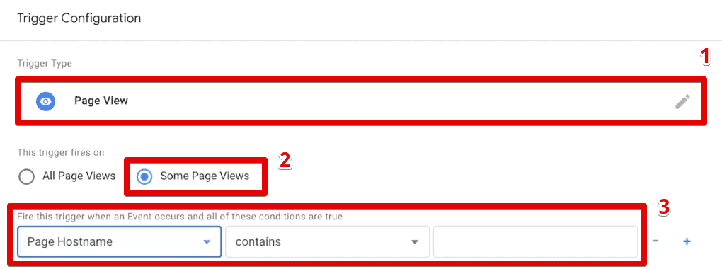 Selecting the page view trigger type and setting it to fire on some page views