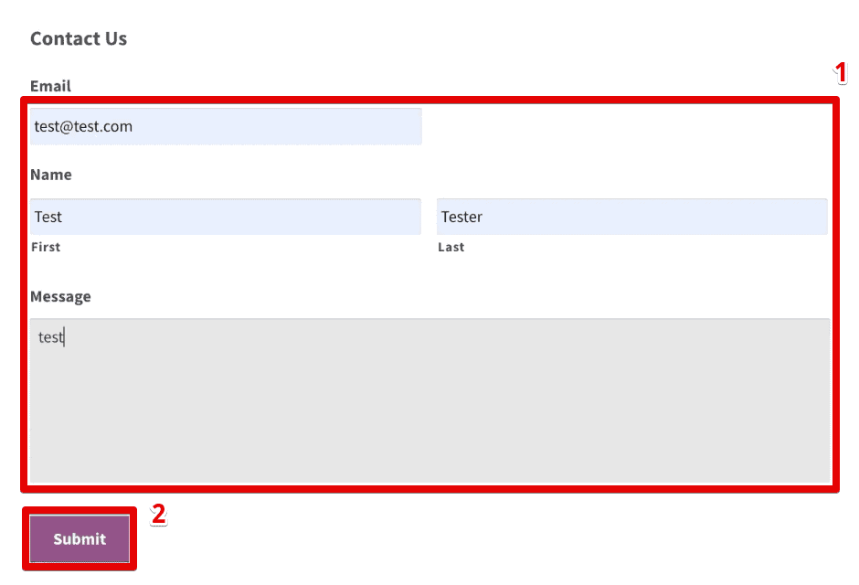 Submitting the Contact Us form