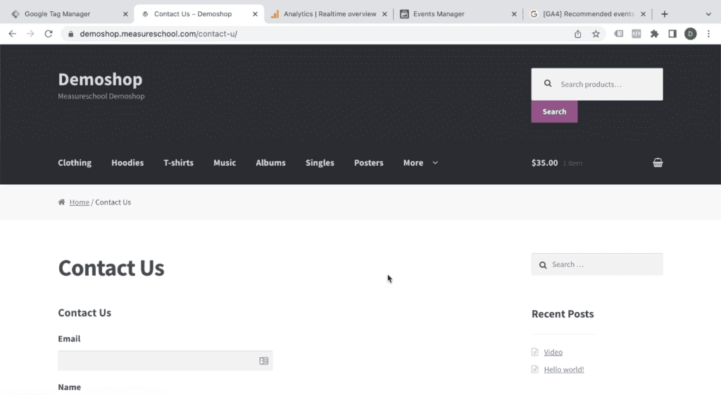 The Contact Us form in the demo shop
