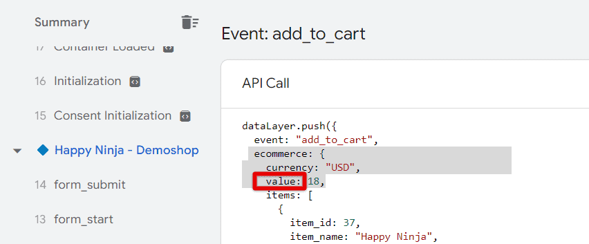 Add to cart event data layer