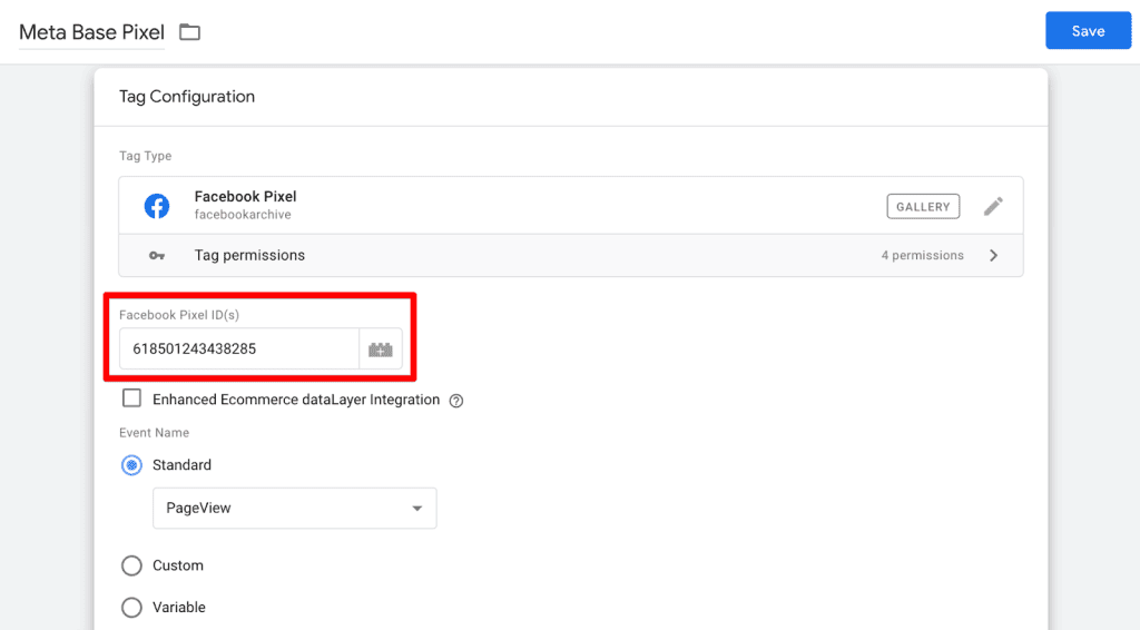 Adding Meta Pixel ID to Google Tag Manager in tag configuration