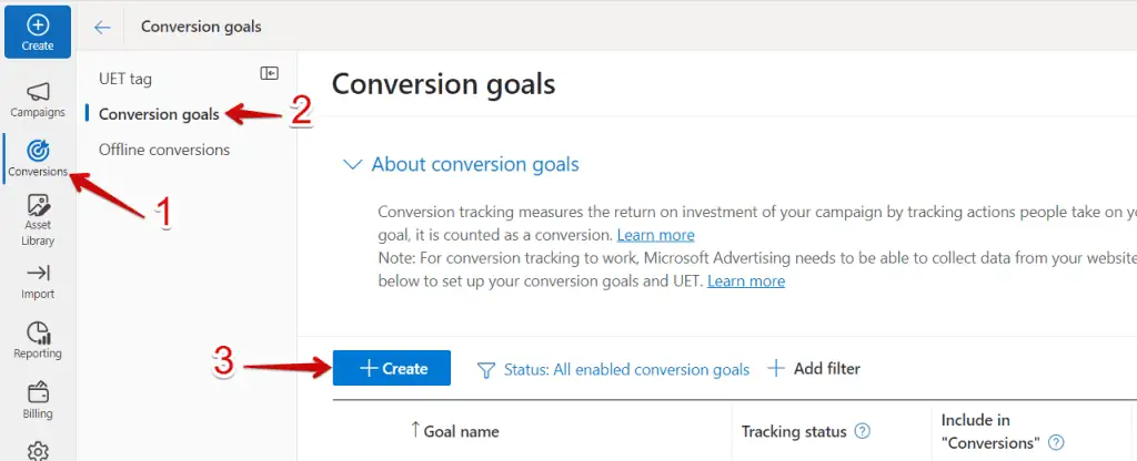 Clicking conversion goals