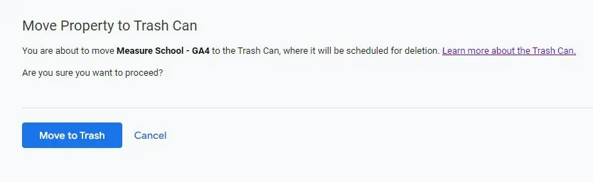 Clicking the move to trash can button