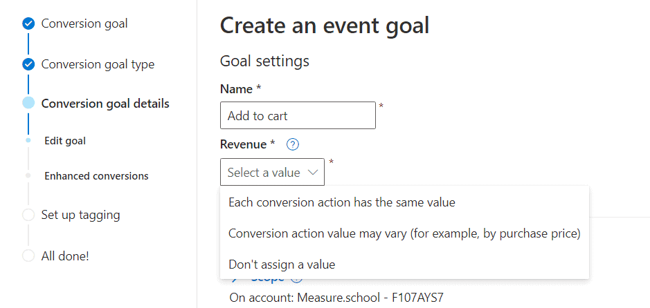 Conversion goal details