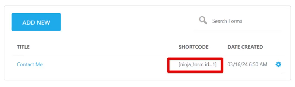 Copying the ninja form shortcode