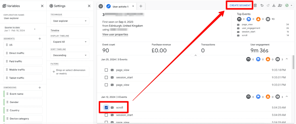Create segment from User Explorer events