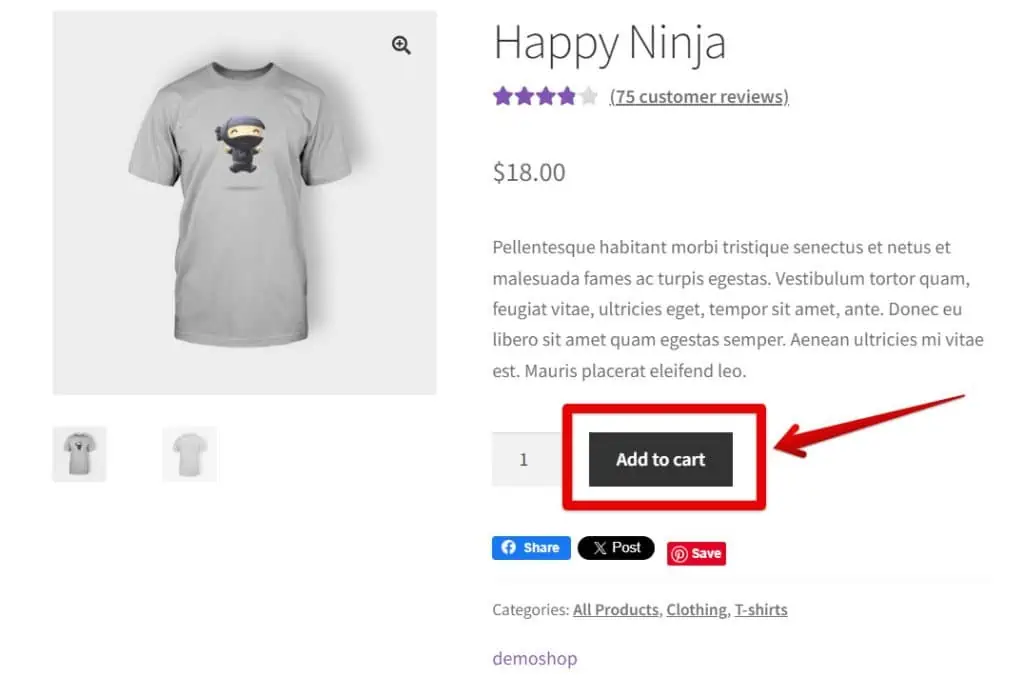 Demo shop add to cart example