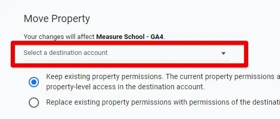 Destination account field