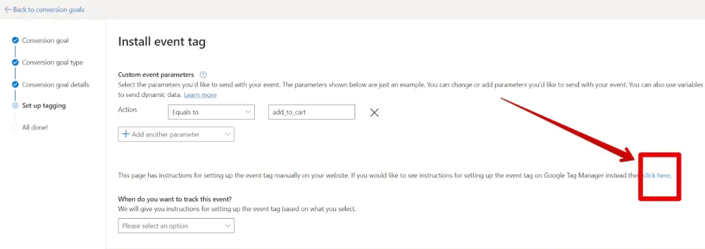 Event tag instructions on Google Tag Manager