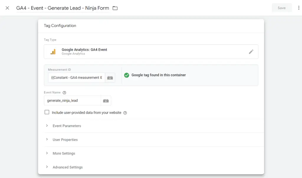 GA4 event tag example