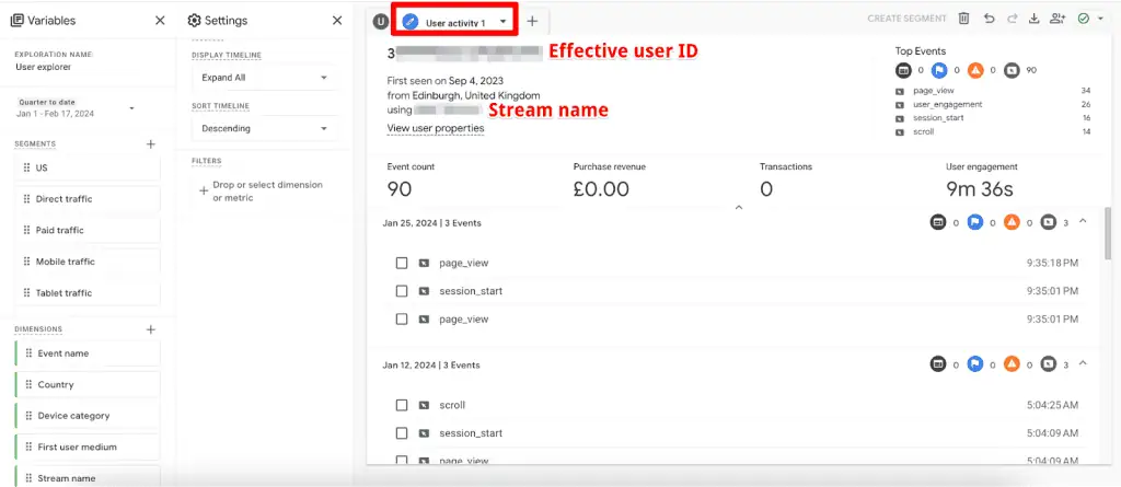 Individual user activity details